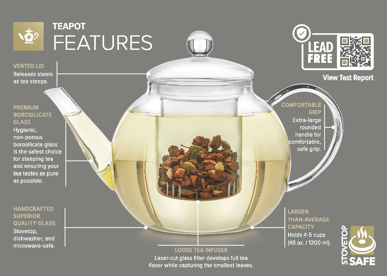 Teabloom - Wholesale Tea Pot - Celebration Glass Teapot with Two Blooming Teas (40 oz)4