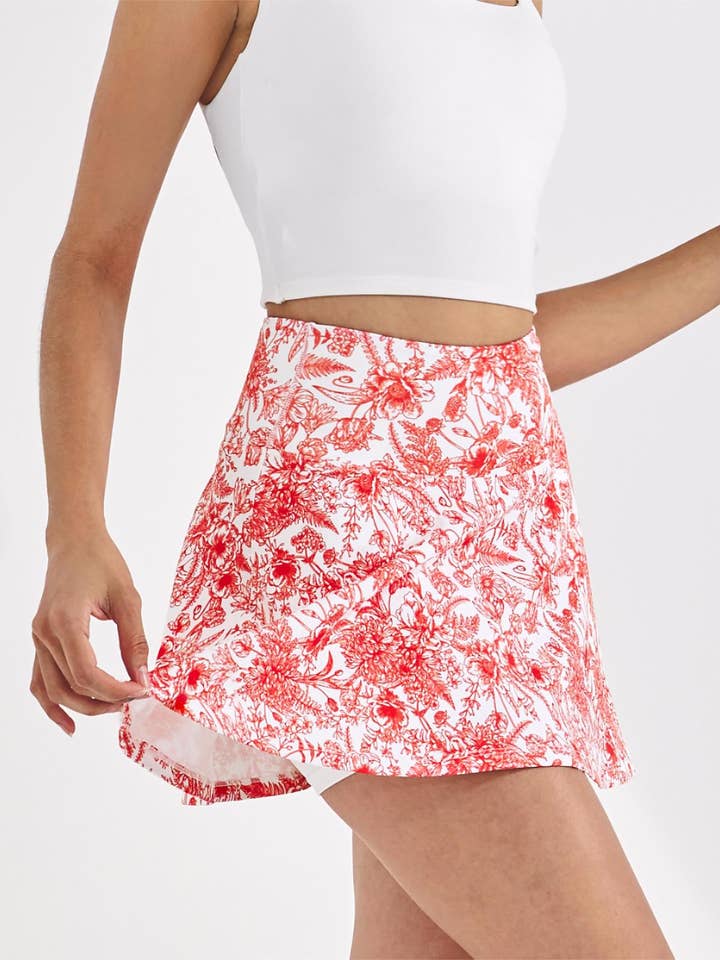 Floral print athletic sports tennis skort for wholesale by Rosa Clothing