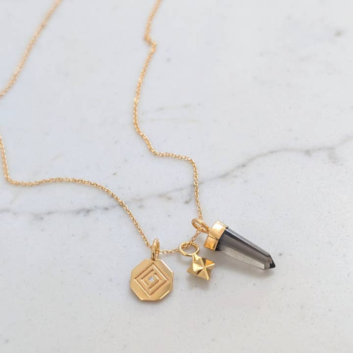 The Trio Star Point Smoky Quartz Necklace for wholesale by Lapis London