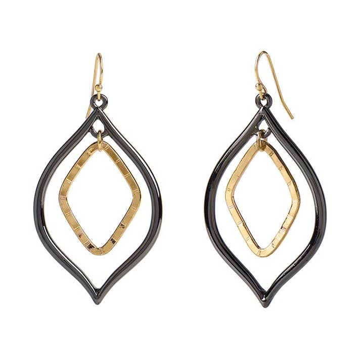 Whispers - Wholesale Dangle Earrings - Mixed Metal Pointed Tear Drop Dangle Earrings0