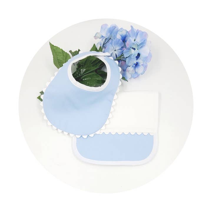 THE ROYALTY COLLECTION - Wholesale Bib - Baby - Blue Cotton Pique Collection With Ric Rac Trim5