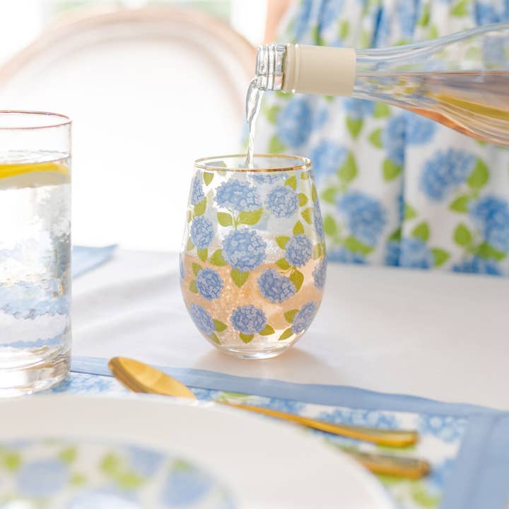 Mary Square - Wholesale Wine Glass - Stemless Wine Glass | Hydrangea