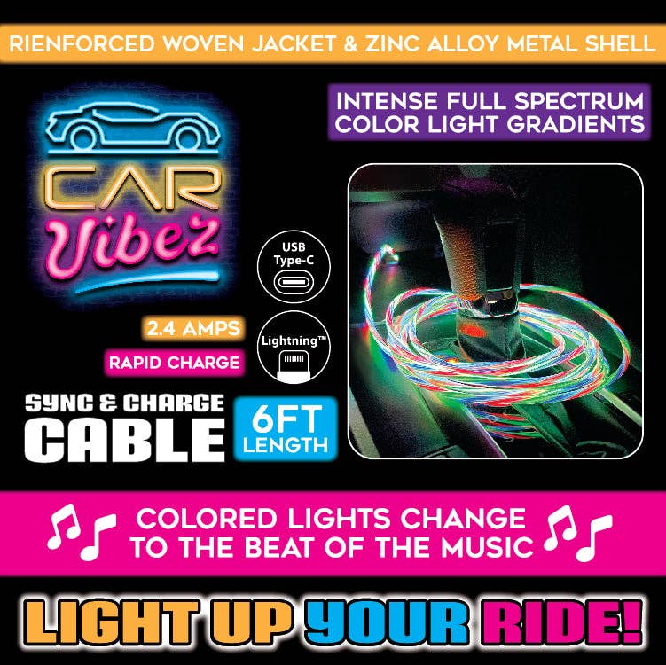 Novelty Closeout - Wholesale Charging Cable - Charging Cable USB to USB-C LED Light Up 6 Ft- 4/Pack3