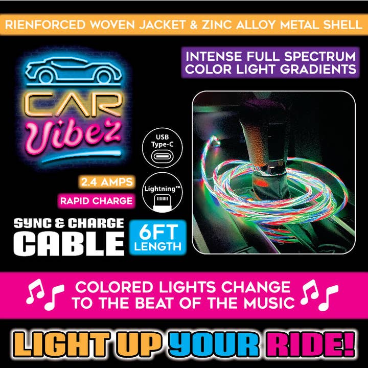 Novelty Closeout - Wholesale Charging Cable - Charging Cable USB to USB-C LED Light Up 6 Ft- 4/Pack3