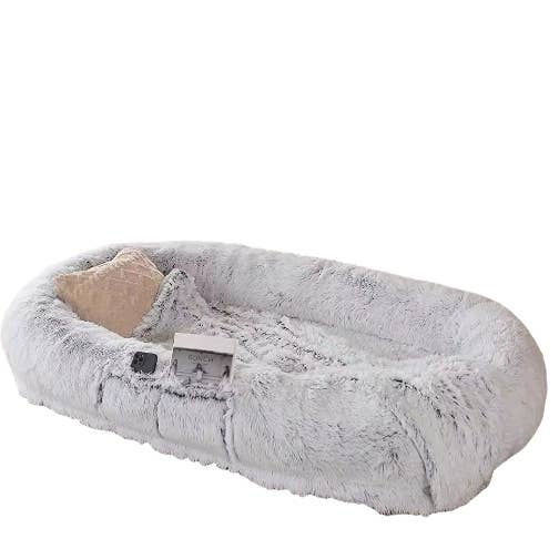 Gray Human Dog Bed 71x45 Washable Faux Fur Orthopedic Grey for wholesale on Faire