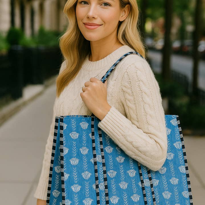 Erin Donahue Tice - Wholesale Tote Bag - Women's - Blue & White Blooms Tote1