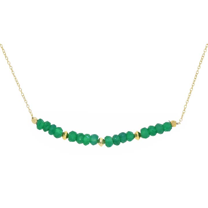 Tiramisu – wholesale Kedjehalsband – Guldpläterat 925 Silver Symmetriskt Halsband med Grön Onyxpärla