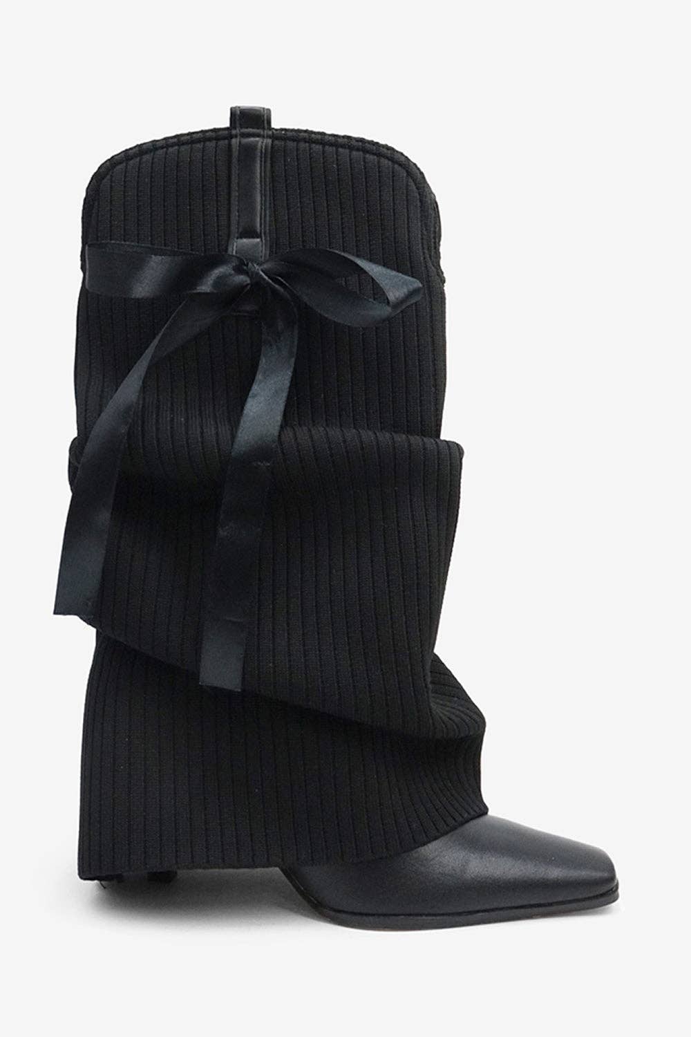 Lemonade Shoes - Wholesale Boots – Women’s - CODE WORDS - Chic & Cozy Coquette Boot, Satin Bow, Rib Knit0