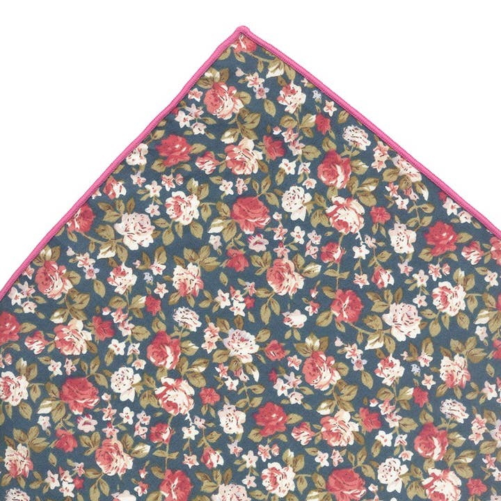 Josvil - Wholesale Handkerchief - Men's - GREEN COTTON POCKET HANDKERCHIEF WITH FLOWERS2