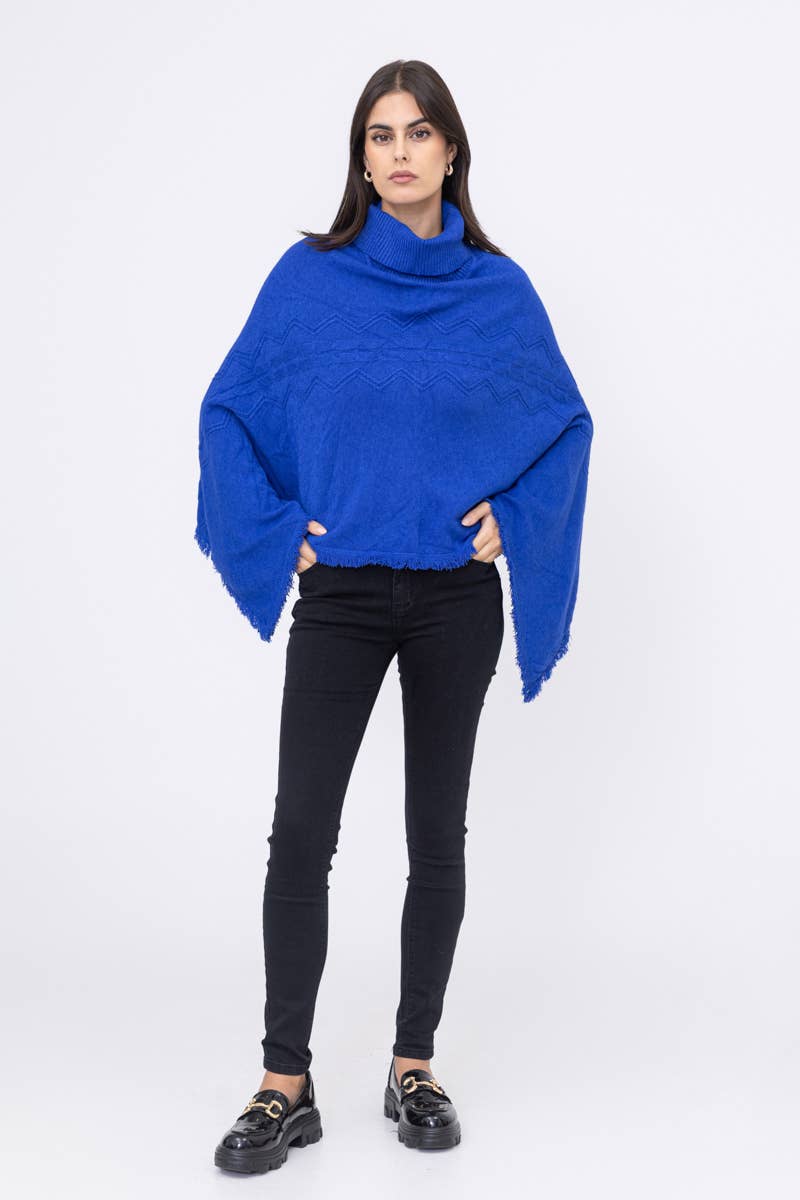 Happy look – Poncho - Mulher por atacado – Poncho Feminino com Gola Alta – Padrão Tecido & Acabamentos com Franjas4