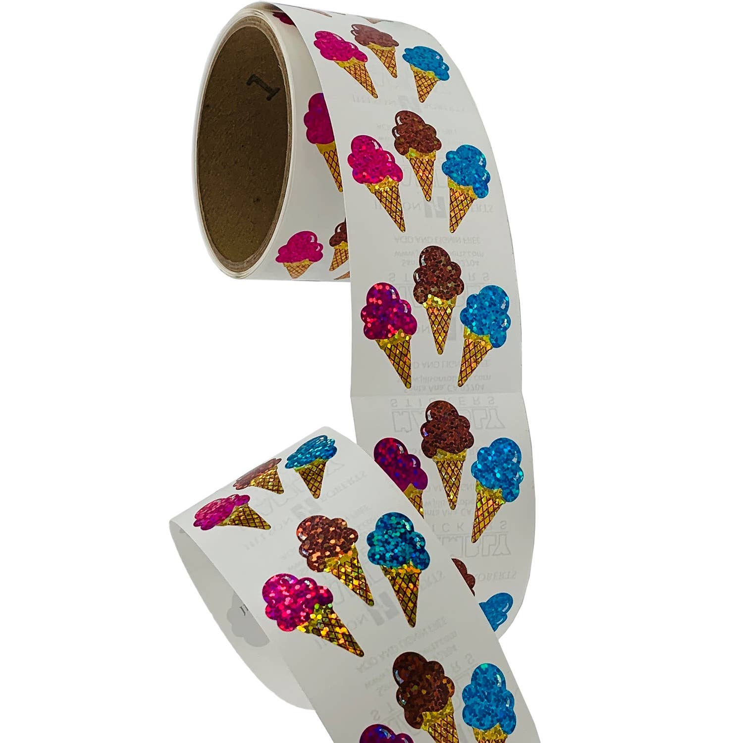 Jillson & Roberts - Wholesale Sticker - Ice Cream Cones Stickers - Prismatic Bulk Roll0