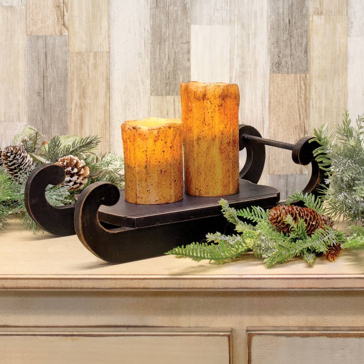 The Hearthside Collection - Wholesale Christmas Decoration - Distressed Black Wooden Sled - 15"1