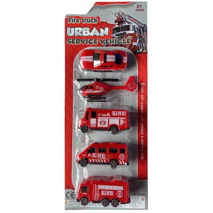 Texas Toy Distribution - Wholesale Toy Car/Truck - Kids - Set of 5 Die-Cast Fire Vehicles in Peggable Retail Box