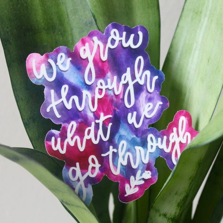 Adesivo de aquarela We Grow Through What We Go Through, adesivo de caligrafia, decalque de aquarela, decalque de laptop, adesivo de telefone, recheio de meia por atacado de Paint It Forward