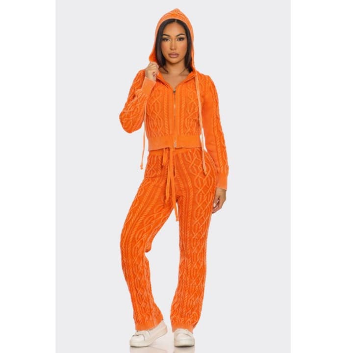 LOVE SENSE - Wholesale Lounge Set - Women's - Mineral Wash Pants Set Cable Knit Pure Cotton10