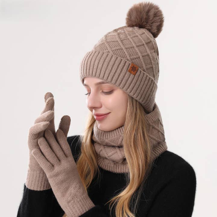 Winter Warm Knit Hat, Scarf & Glove 3-Piece Set for wholesale by MKS America