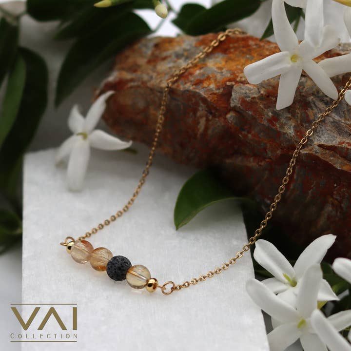 Gemstone Necklace, Jewellery Diffuser With Lava And Citrine for wholesale by Vai Collection