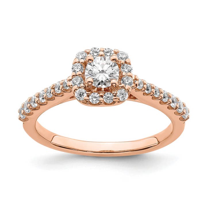 14k Rose Gold Lab Grown Diamond Round Halo Engagement Ring 0.75 ct for wholesale by Fine Diamond