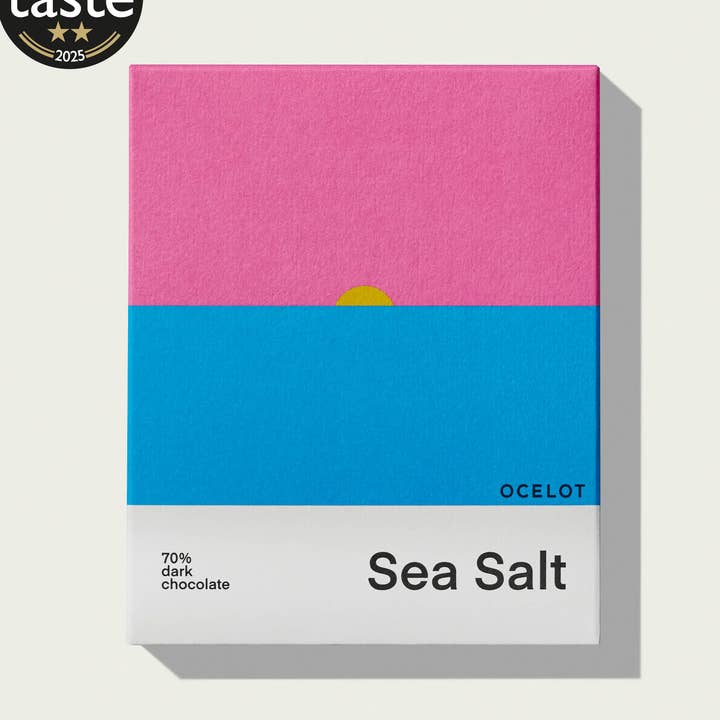 Sea Salt - award winning Organic 70% Dark Chocolate bar, 70g for wholesale by Ocelot Chocolate