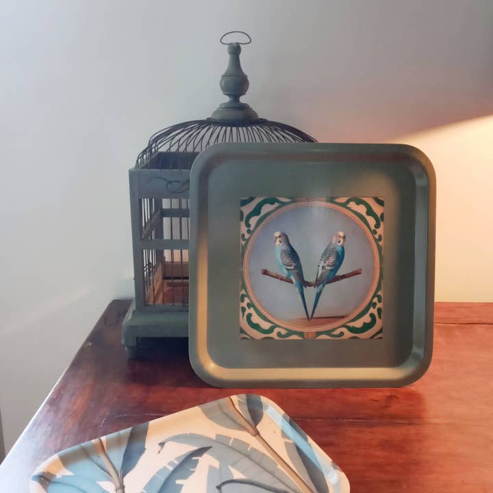 Odalisque Paris - Wholesale Decorative Tray - Green square tray the Parakeets3