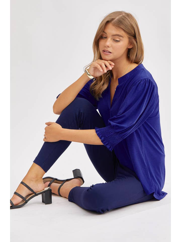Dear Scarlett - Wholesale Blouse - Women's - Mandarin Collar 3/4 Smock Sleeve Blouse