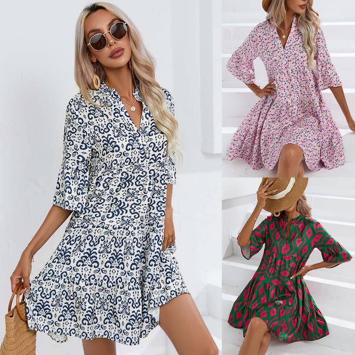 Masyal - Wholesale Dress - Women's - Summer loose V-neck casual short dress for women4