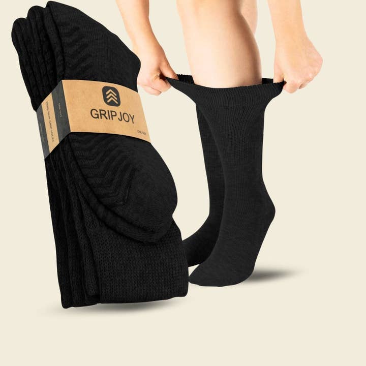 Lot de 3 paires de chaussettes antidérapantes noires pour diabétiques pour la vente par Gripjoy
