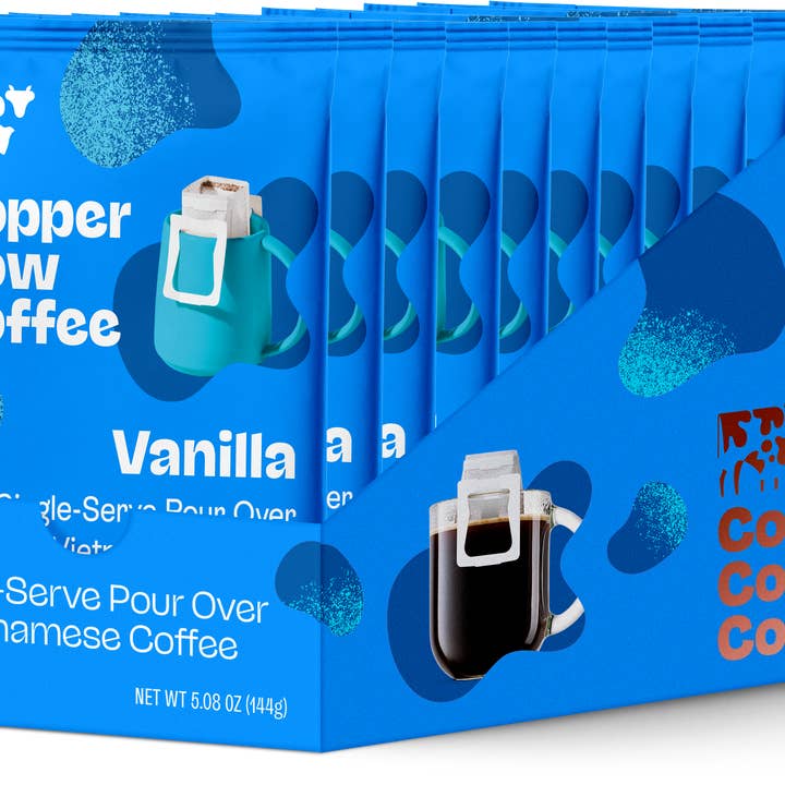 Copper Cow Coffee - Wholesale Ground Coffee - Coffee - Vanilla Pour-Over Tray (12ct) I 4 Pack Case