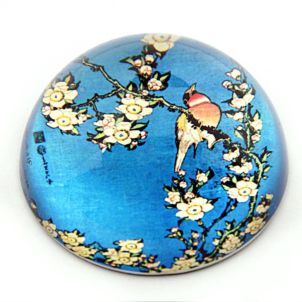 Museum Wholesale Inc - Wholesale Paper Weight - Bullfinch and Blossoms Glass Paperweight by Hokusai0