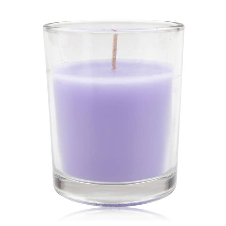 Scented candle in glass with lid, 130g, scent: lavender for wholesale by Accentra