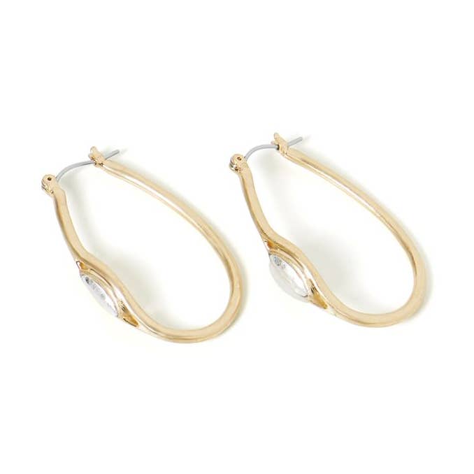Gold Oval Hoop Earrings w/ Stone on Side for wholesale by Whispers