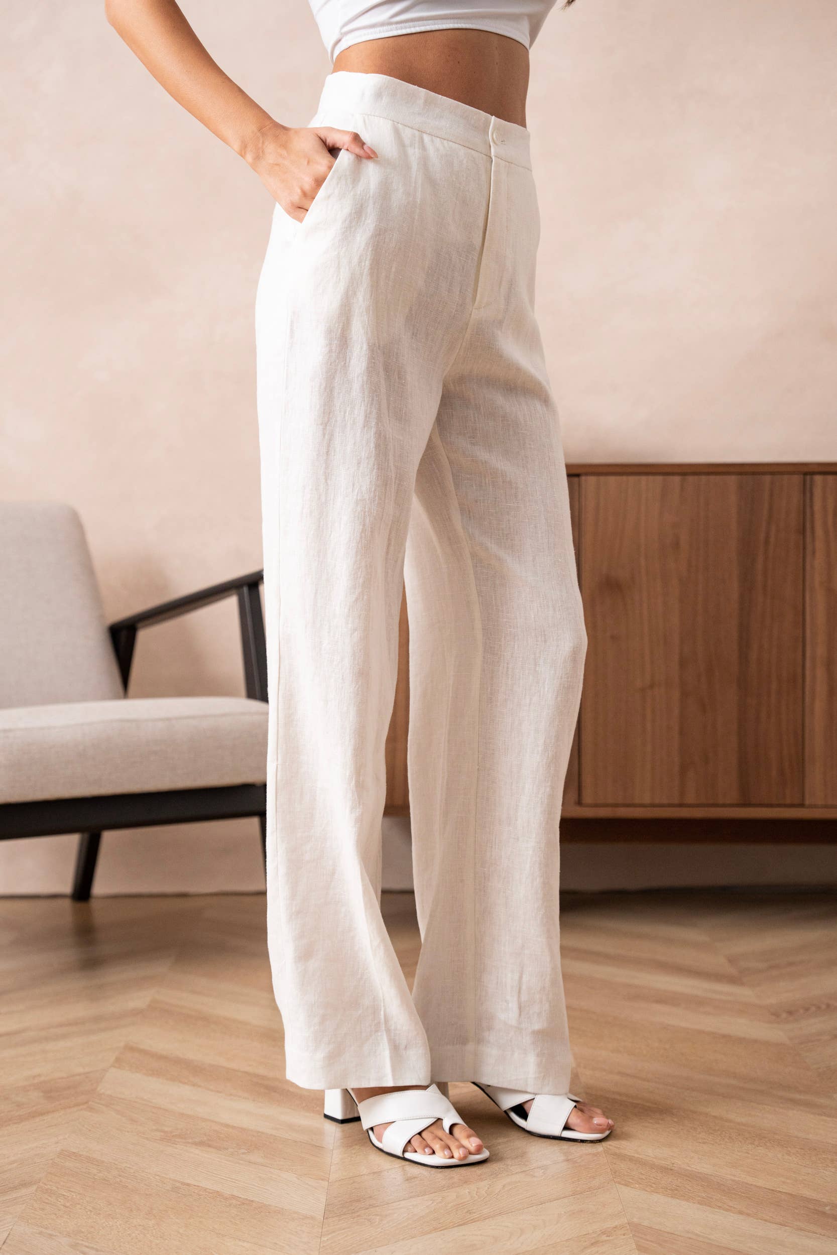 Attentif Paris - Wholesale Pants - Women's - [Linen] Plain straight trousers in premium quality linen10