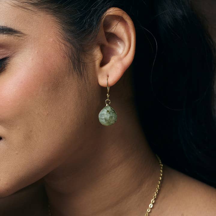 Anju Jewelry - Wholesale Dangle Earrings - Gold Plated Earrings with Semi-Precious Stone - Prehnite1