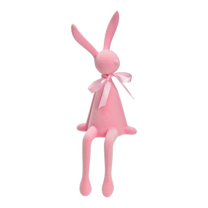 Hare siddende flokkbelagt med sløjfe af plast, Pink/Rosa (B/H/D) 12x36x11cm for engroshandel hos Wurm