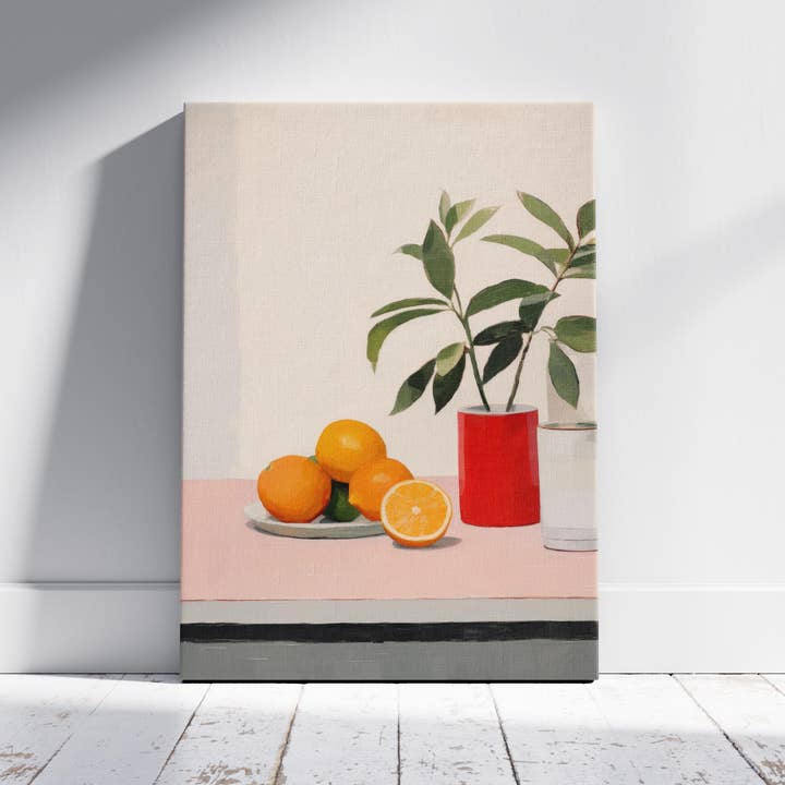 Oranges and Red Vase Still Life - Framed Canvas Wall Art Print and other Purchase wholesale haven coffee. Free returns & net 60 terms on Faire trending on Faire.