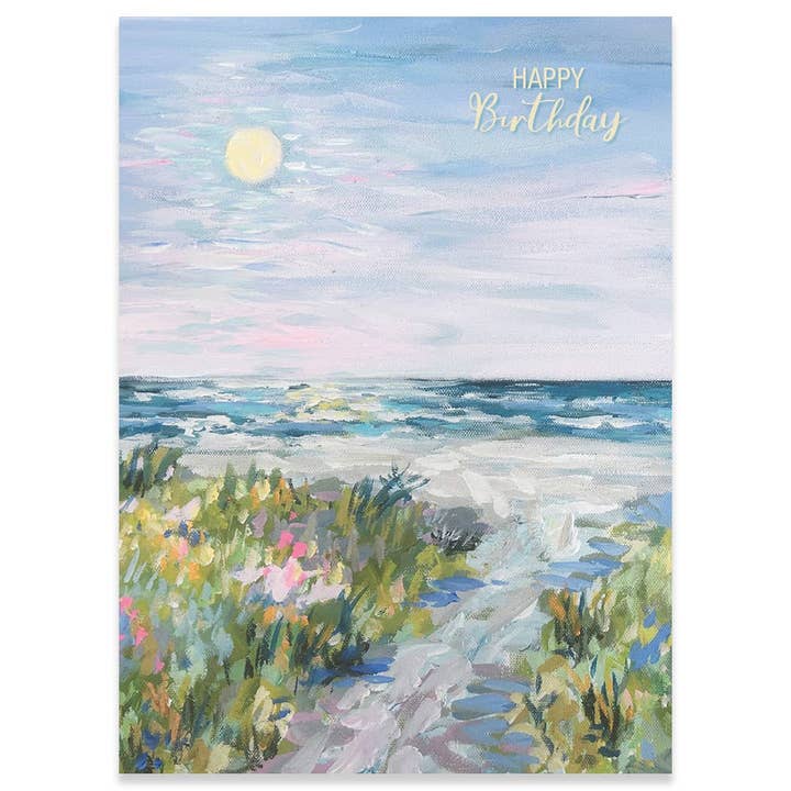 BEACH AT DUSK BIRTHDAY GREETING CARD 4.5 x 6.25" for wholesale by Calypso Cards LLC