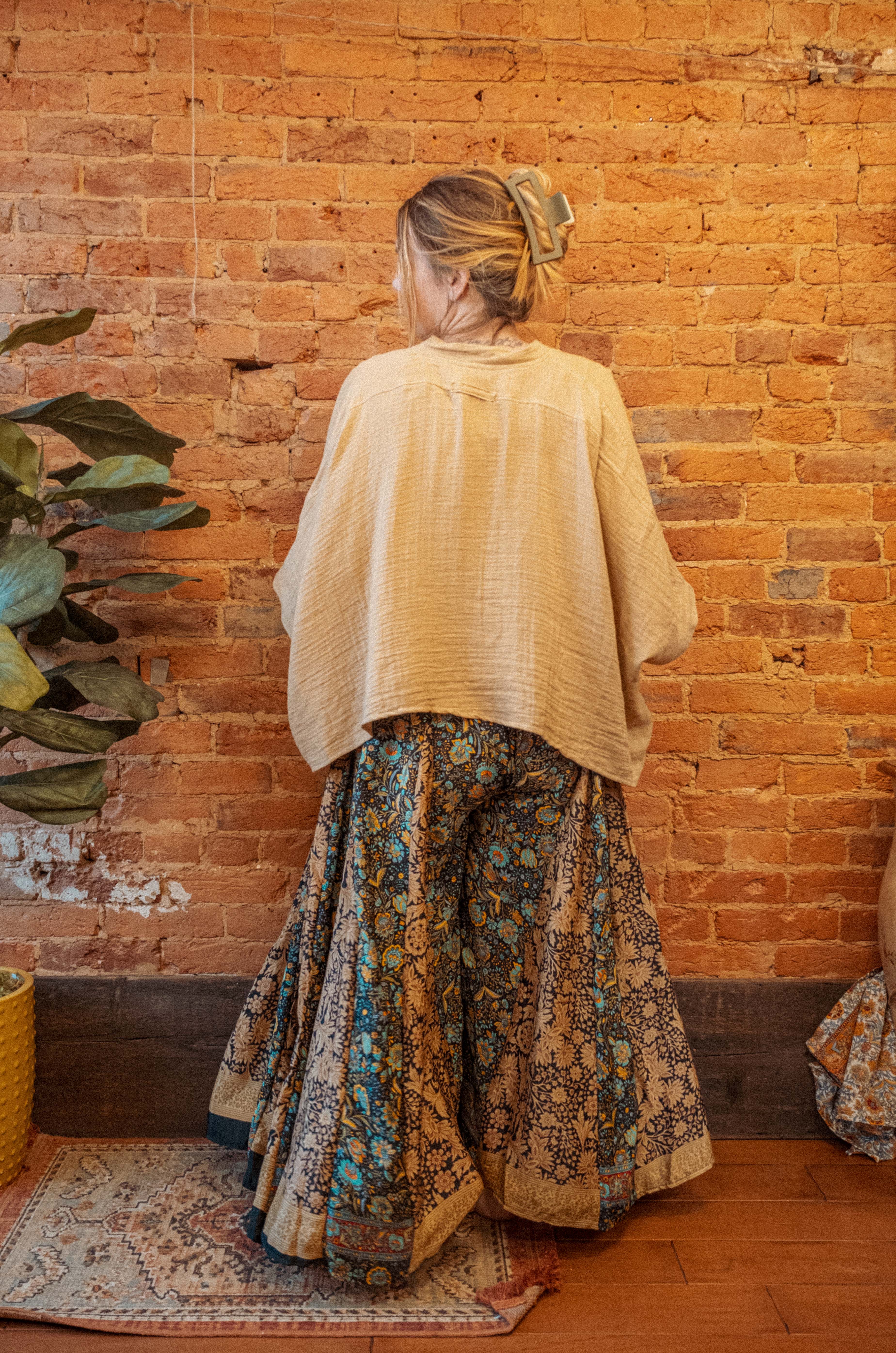 Gardenbelle Shop - Vente Pantalon – femme - Pantalon à jambes larges hippie bohème patchwork, pantalon fluide6