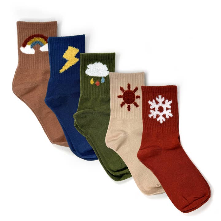 Weather Socks – Cozy & Playful Patterns for Fall & Winter for wholesale by Rainbow Unicorn Birthday Surprise