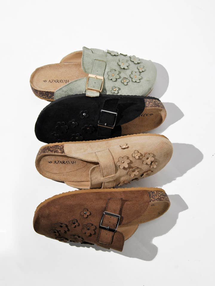 Blommiga Träskor Fuskmocka Mule Kollektion för wholesale av Azarayah