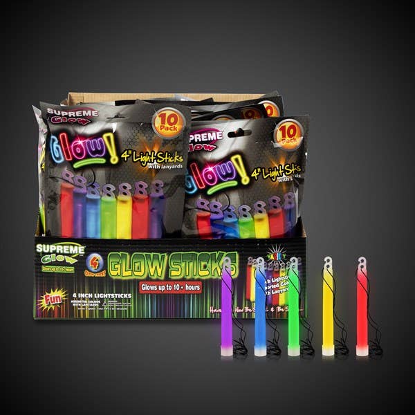 Windy City Novelties - Wholesale Light-Up Toy - Kids & Baby - Assorted 10-packs of 4" Glow Sticks 24-unit display