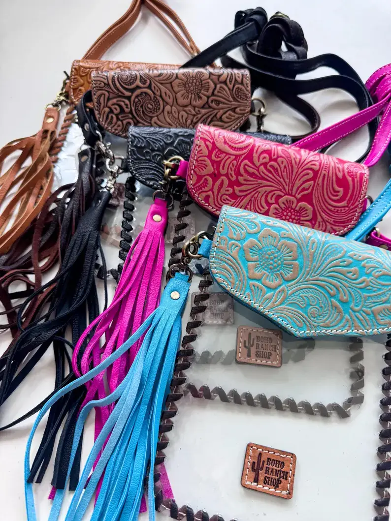 Boho Ranch Shop - Wholesale Crossbody Bag - Women's - Phone Clear Crossbody Western Tooled Leather Mobile Purse5
