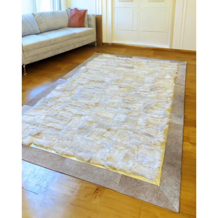 Tappeto soffice in pelliccia patchwork con area in pelle di pecora moderna bianca per la vendita all'ingrosso da parte di Rosoc Rug