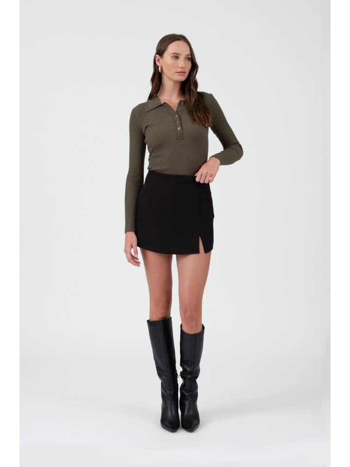The Workshop Studio - Wholesale Knit Sweater - Women's - CONTRAST STITCH COLLARED SWEATER KNIT TOP