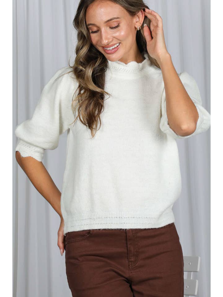 Vine & Love - Wholesale Knit Sweater - Women's - Scalloped Edge Detailing Soft Cozy Knitted Sweater VT8273125