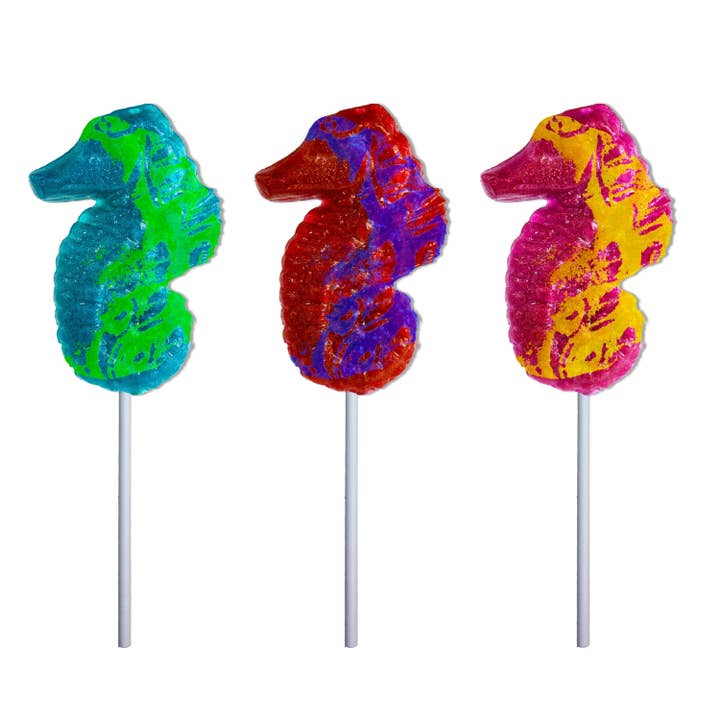 Glitter Swirl Seahorse Lollipops - Assorted for wholesale by Melville Candy Company