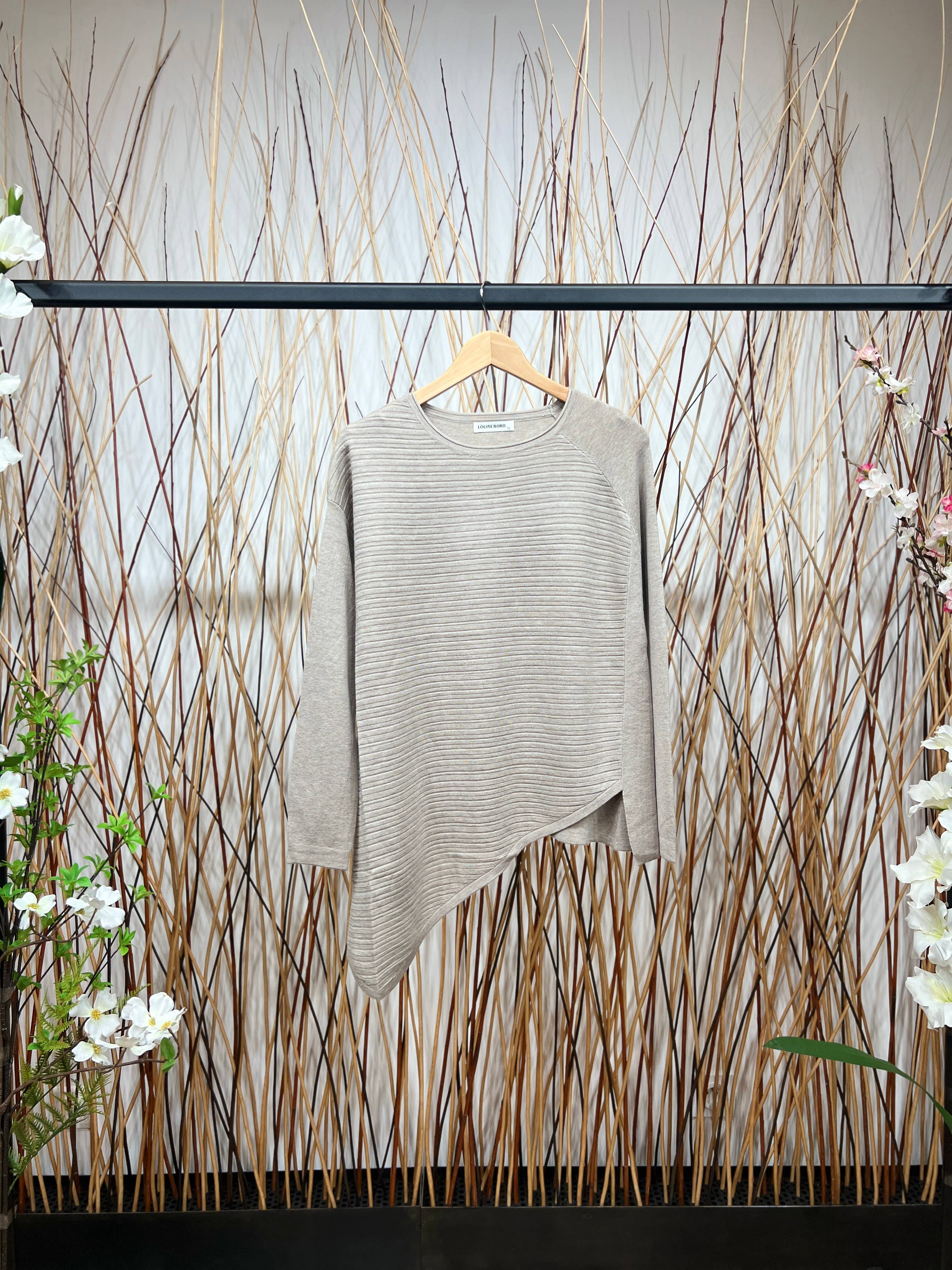 L'Emotion - Wholesale Tunic Sweater - Women's - Stripes Relief Asymmetric Cut Tunic Sweater3