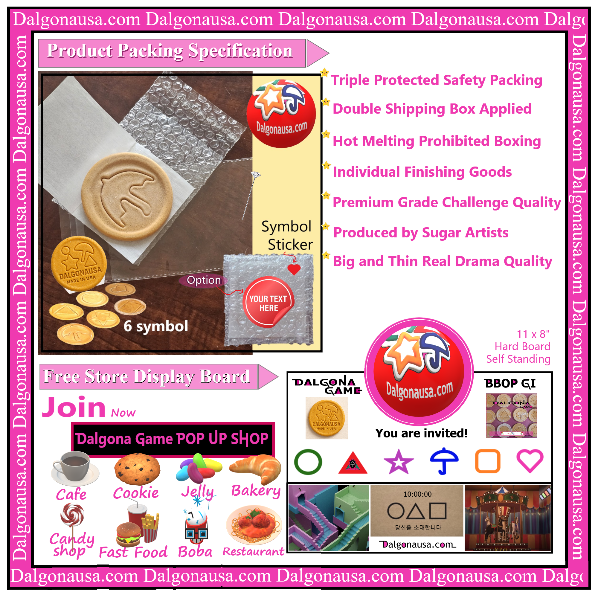 FRKRUS - Wholesale Cookie - Korean Dalgona Squid G Sugar Cookie Challenge Box (4 Symbol)6