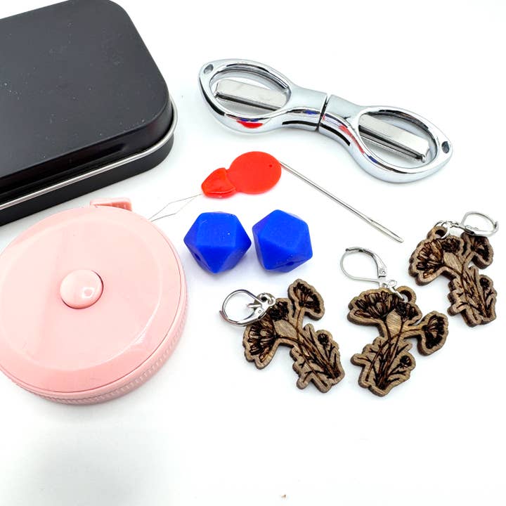 Art by Erica H & Rebel Stitchers - Wholesale Knitting/Crochet Supplies - Poppies Notions Metal Tin Kit with Magnetic Needle Holder2