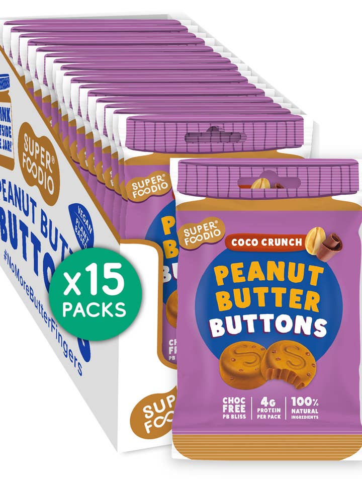 Peanut Butter Buttons - Coco Crunch (20g x 15 packs) for wholesale by Superfoodio