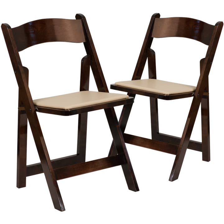 Fruitwood Wood Folding Chair w/ Vinyl Padded Seat for wholesale on Faire